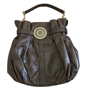 BADGLEY MISCHKA Brown Leather GOLD CHAIN HOBO SHOULDER HANDBAG